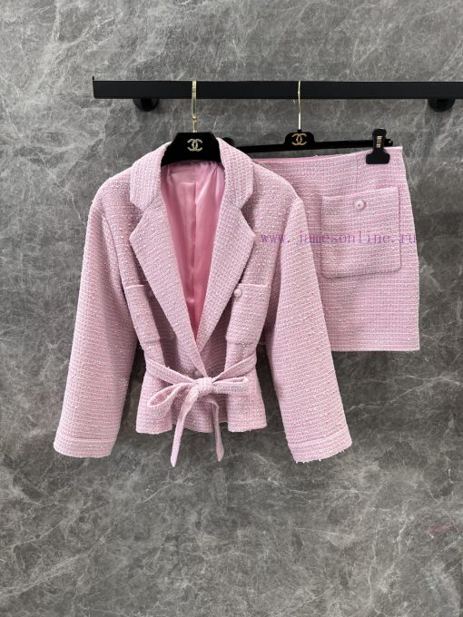 ZT60 Chanel 25ss Spring/Summer New Pink Series Coarse Denim Coat+Half Skirt Set | Produced By H wqkomk4k - Image 9