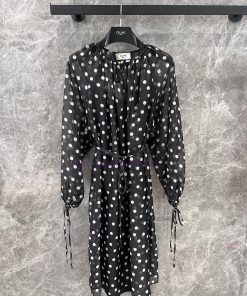 ZL60776 Celine 25ss Spring/Summer New Color Clash Dot Decorative Long Sleeve Dress | Produced W 8gf4a5wi