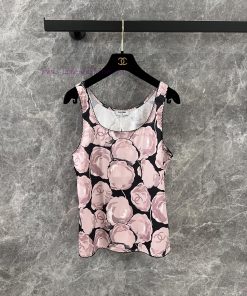ZT60777 Chanel 25Ss Spring/Summer New Collection Black Pink Camellia Printed Tank Top | This Ta 6pouaonj