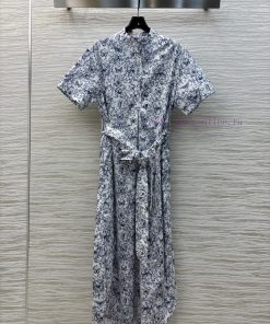 CL76681 Dior 25 Spring/Summer Butterfly Floral Print Stand Up Collar Dress With Stand Up Collar sds7kwil