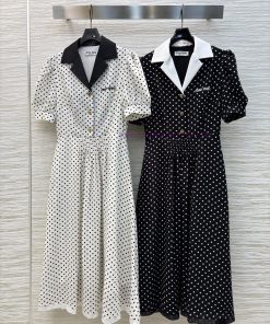 CL76682 Miu Miu 25 Spring/Summer Retro College Style Contrasting Color Polka Dot Dress Super Fa zv27tq14