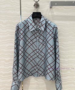 25 Spring/Summer AC76698 GG Gucci Vintage Silk Shirt 100% Silk Twill Fabric Red And Blue Grid P qvsfzaqn