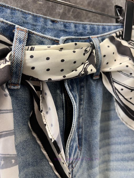 ZK60796 Hermes 25Ss Spring And Summer New Silk Scarves Decorated Perforated Denim Pants | Made gmx6y6n4 - Image 6