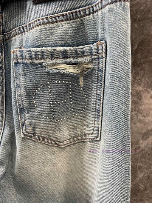 ZK60796 Hermes 25Ss Spring And Summer New Silk Scarves Decorated Perforated Denim Pants | Made gmx6y6n4 - Image 7