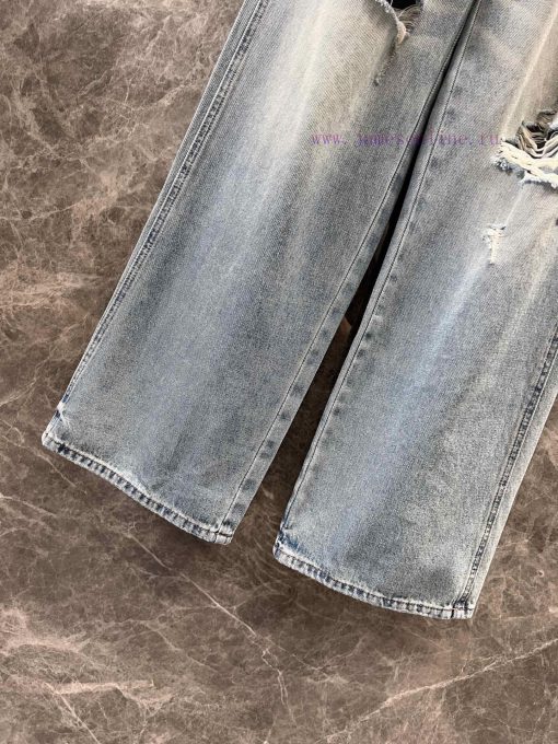 ZK60796 Hermes 25Ss Spring And Summer New Silk Scarves Decorated Perforated Denim Pants | Made gmx6y6n4 - Image 8