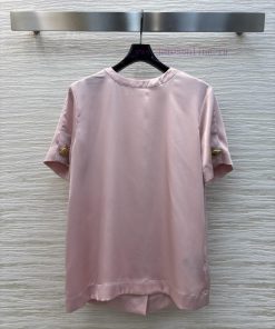 25 Spring/Summer CT76702 Schiaparelli Versatile Buckle Decorative Satin T-shirt Customized Fabr w27bnngt