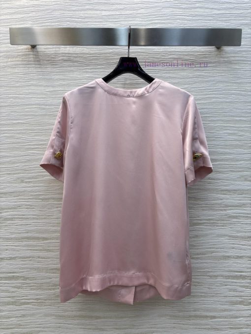 25 Spring/Summer CT76702 Schiaparelli Versatile Buckle Decorative Satin T-shirt Customized Fabr w27bnngt