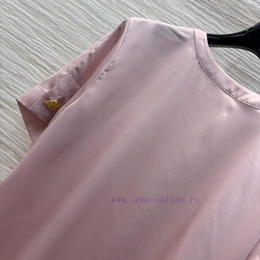 25 Spring/Summer CT76702 Schiaparelli Versatile Buckle Decorative Satin T-shirt Customized Fabr w27bnngt - Image 5