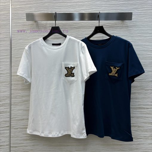 CT76709 Louis Vuitton 25 Early Spring New Collection Embroidered Solid Color Short Sleeve T-shi gwgcgi66 - Image 2