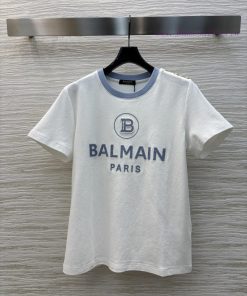 CT76710 Balmain * Embroidered Letter Logo T-shirt Shoulder Buckle Handmade Bead Design Fashiona kc8szawl