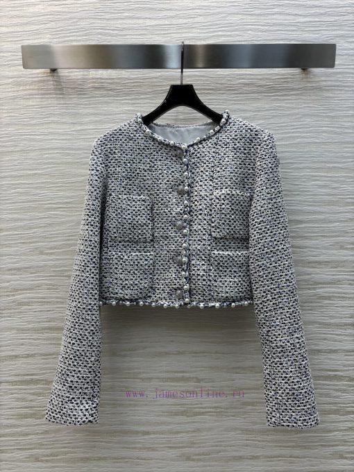 CW76712 Chanel 25 Early Spring New Collection Woven Round Neck Chanel Style Jacket With Pearl B m9jvmrsc - Image 2