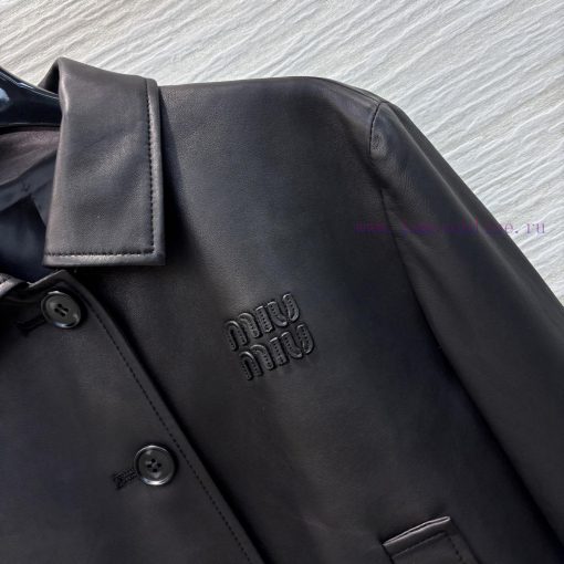CW76751 Miu Miu 25 Spring/Summer Logo Letter Embroidered Collar Leather Jacket. The Jacket Is M wagru1wd - Image 5
