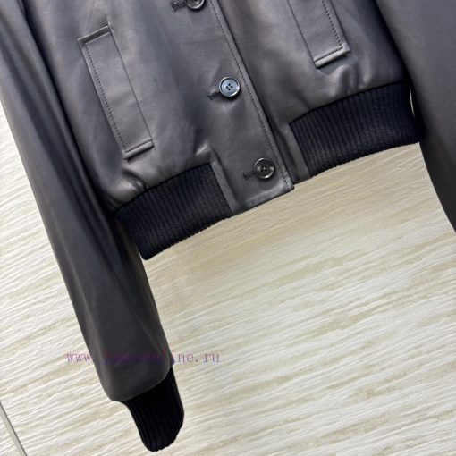 CW76751 Miu Miu 25 Spring/Summer Logo Letter Embroidered Collar Leather Jacket. The Jacket Is M wagru1wd - Image 7
