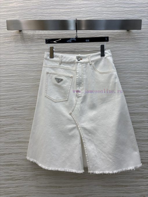 CK76771 Prada 25 Spring/Summer Refreshing Summer White Irregular Split Cowboy Short Skirt With sa1wp81v - Image 2