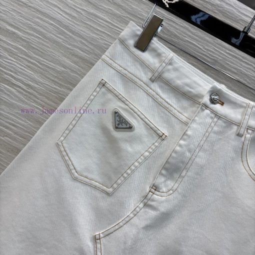 CK76771 Prada 25 Spring/Summer Refreshing Summer White Irregular Split Cowboy Short Skirt With sa1wp81v - Image 4