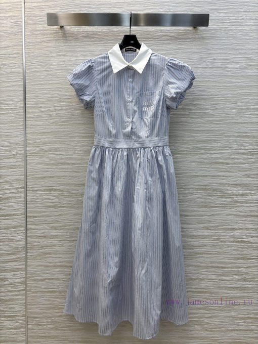 CL76779 Miu Miu 25 Spring/Summer New Collection Vertical Stripe Short Sleeve Dress Stripe Contr kl4ot8k8