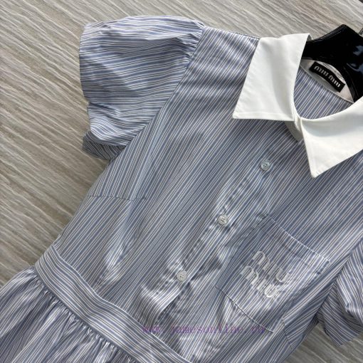 CL76779 Miu Miu 25 Spring/Summer New Collection Vertical Stripe Short Sleeve Dress Stripe Contr kl4ot8k8 - Image 4