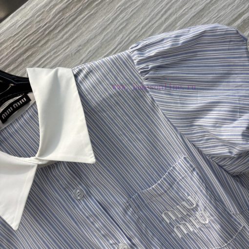 CL76779 Miu Miu 25 Spring/Summer New Collection Vertical Stripe Short Sleeve Dress Stripe Contr kl4ot8k8 - Image 5