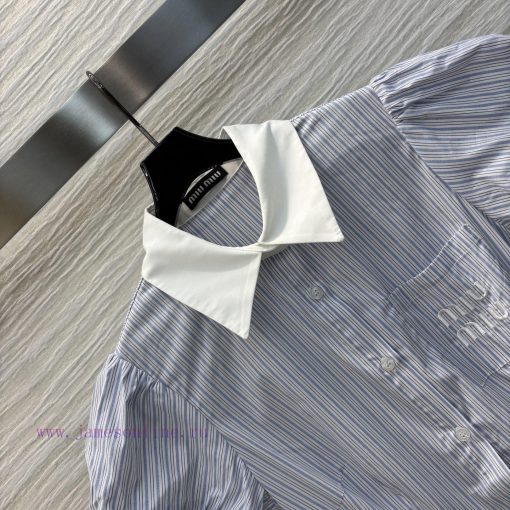 CL76779 Miu Miu 25 Spring/Summer New Collection Vertical Stripe Short Sleeve Dress Stripe Contr kl4ot8k8 - Image 6