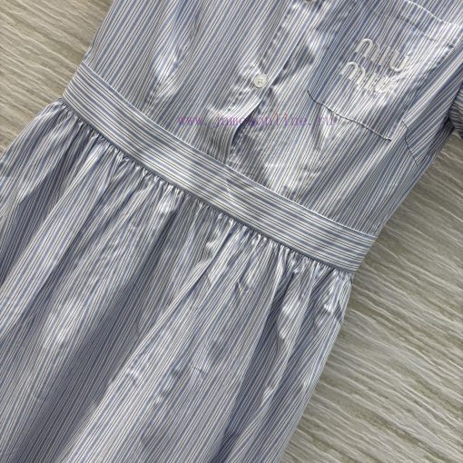 CL76779 Miu Miu 25 Spring/Summer New Collection Vertical Stripe Short Sleeve Dress Stripe Contr kl4ot8k8 - Image 7