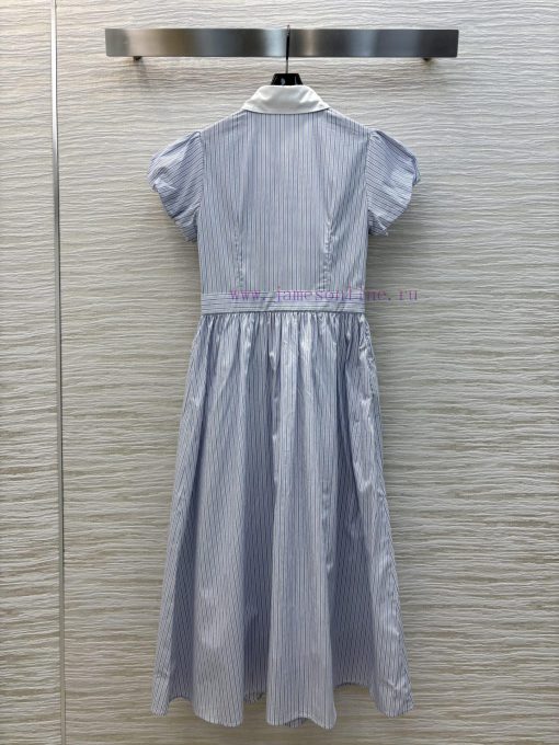 CL76779 Miu Miu 25 Spring/Summer New Collection Vertical Stripe Short Sleeve Dress Stripe Contr kl4ot8k8 - Image 9