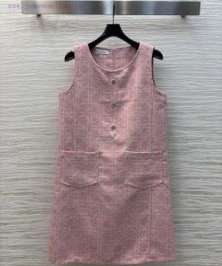 CL76778 Dior 25 Early Spring New Item Rattan Plaid Round Neck Sleeveless Dress With Oversized R n28qgp52
