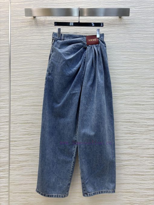 CK76785 Loewe 25 Early Spring New Collection Wrinkled Logo Leather Decorative Jeans With Side Z ja2a3b8k