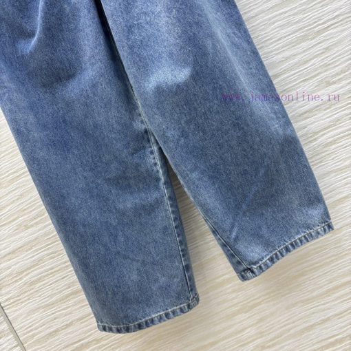 CK76785 Loewe 25 Early Spring New Collection Wrinkled Logo Leather Decorative Jeans With Side Z ja2a3b8k - Image 8