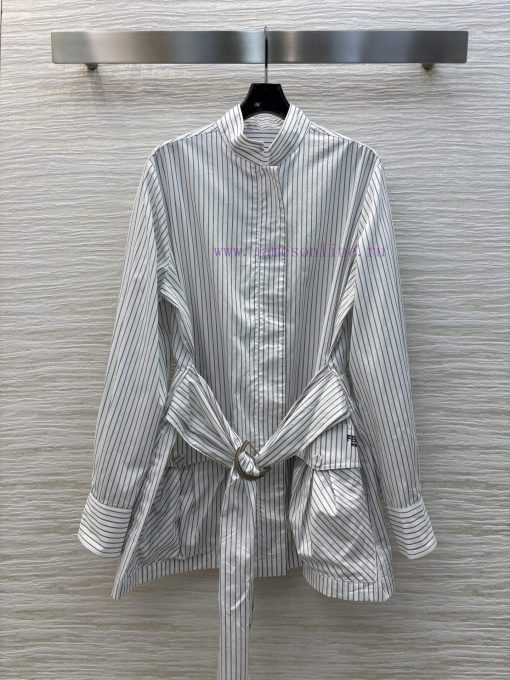 CW76786 Fendi 25 Spring/Summer Stand Up Striped Jacket With Logo Embroidery And Double Pocket D rlbtt5ct