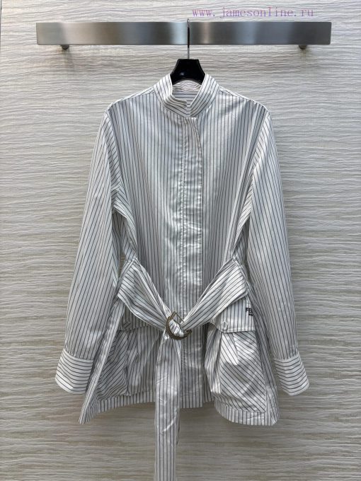 CW76786 Fendi 25 Spring/Summer Stand Up Striped Jacket With Logo Embroidery And Double Pocket D rlbtt5ct - Image 2