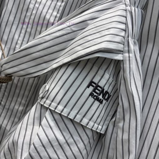 CW76786 Fendi 25 Spring/Summer Stand Up Striped Jacket With Logo Embroidery And Double Pocket D rlbtt5ct - Image 7