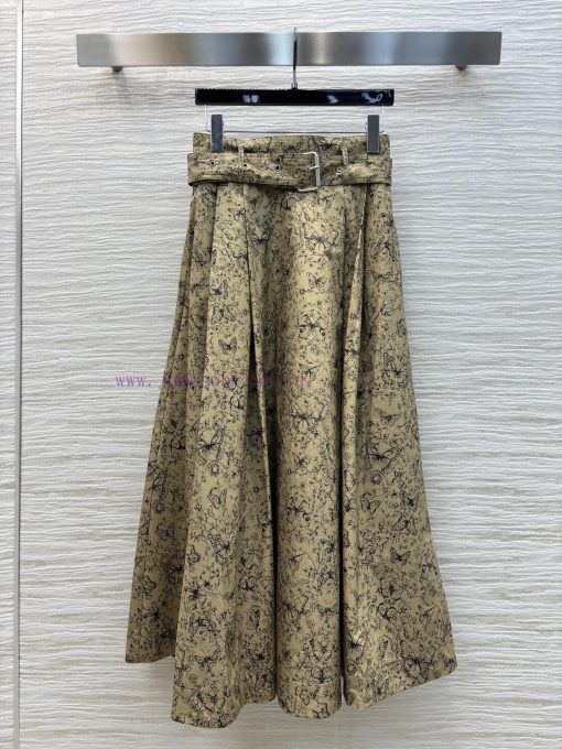 CB76799 Dior 25 Early Spring New Collection Khaki Butterfly Floral Long Skirt With Fabric Waist 857tdq4x