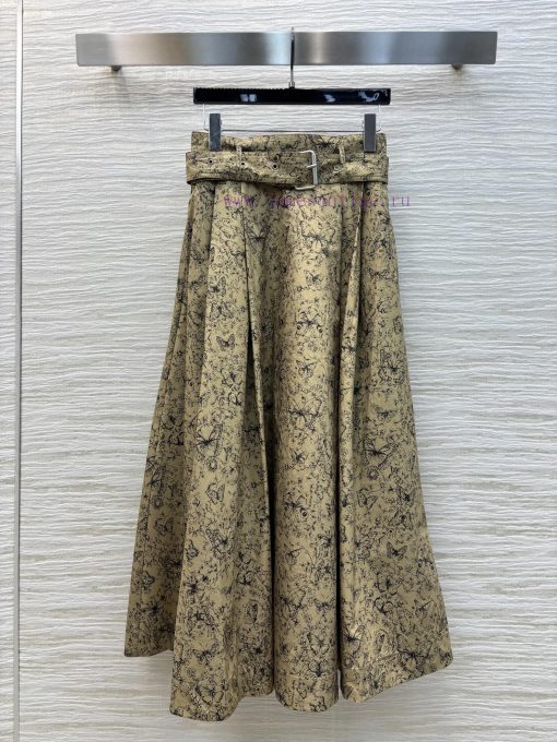 CB76799 Dior 25 Early Spring New Collection Khaki Butterfly Floral Long Skirt With Fabric Waist 857tdq4x - Image 2