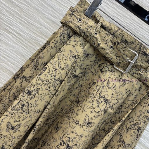 CB76799 Dior 25 Early Spring New Collection Khaki Butterfly Floral Long Skirt With Fabric Waist 857tdq4x - Image 4