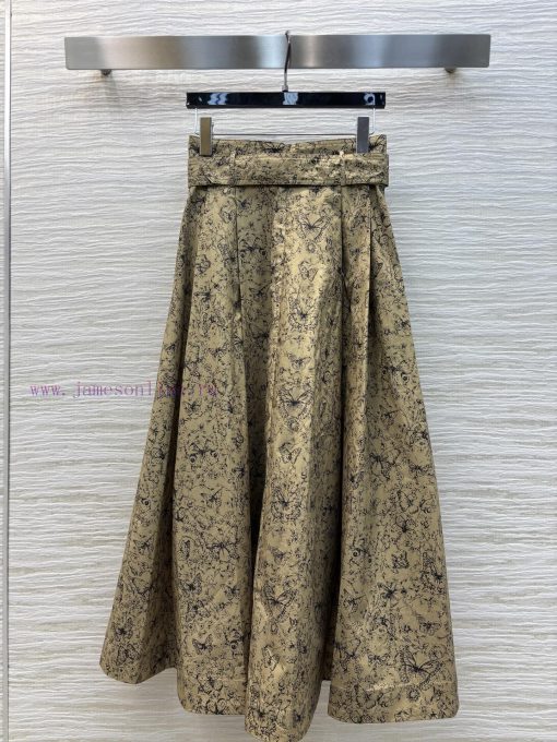 CB76799 Dior 25 Early Spring New Collection Khaki Butterfly Floral Long Skirt With Fabric Waist 857tdq4x - Image 9