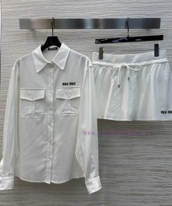 CT76806 Miu Miu 25 Spring/Summer Fashionable Set With Shirt Skirt Logo Embroidered Long Sleeve m47h4cci
