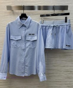 CT76806 Miu Miu 25 Spring/Summer Fashionable Set With Shirt Skirt Logo Embroidered Long Sleeve s6e5l1b0