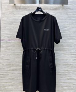 CL76811 Miu Miu 25 Spring/Summer Letter Embroidered Drawstring Waist T-shirt Dress Goddess Esse qgbmfz4z