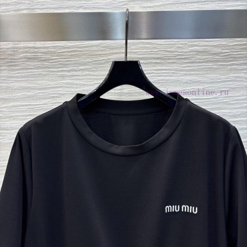 CL76811 Miu Miu 25 Spring/Summer Letter Embroidered Drawstring Waist T-shirt Dress Goddess Esse qgbmfz4z - Image 3