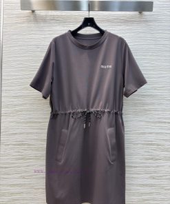CL76811 Miu Miu 25 Spring/Summer Letter Embroidered Drawstring Waist T-shirt Dress Goddess Esse k2k01ap7