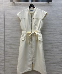CL76812 Prada 25 Spring/Summer Stand Up Collar Small Fly Sleeves Zipper Style Dress Loose Strai wtftndzi