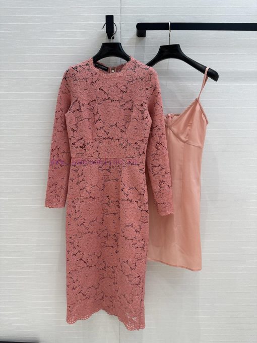 Highly Recommended Is The BL76822 Dolc * G * 25ss New Soft Pink Lace Long Sleeved Dress. The Or fz9vge8q
