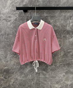 ZT60813 Prada 25Ss Spring/Summer New Color Contrasting Polo Stripe Letter Embroidered Drawstrin c79zxaym