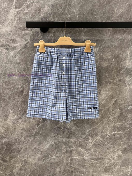 ZK60816 Miumi * 25Ss Spring/Summer New Checkered Poplin Texture Flat Corner Shorts | YB Develop fbi45995
