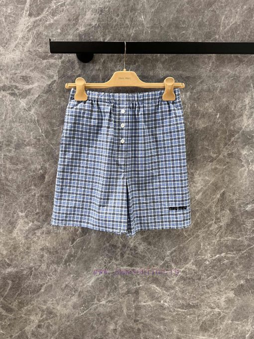 ZK60816 Miumi * 25Ss Spring/Summer New Checkered Poplin Texture Flat Corner Shorts | YB Develop fbi45995 - Image 2