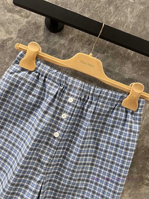 ZK60816 Miumi * 25Ss Spring/Summer New Checkered Poplin Texture Flat Corner Shorts | YB Develop fbi45995 - Image 4