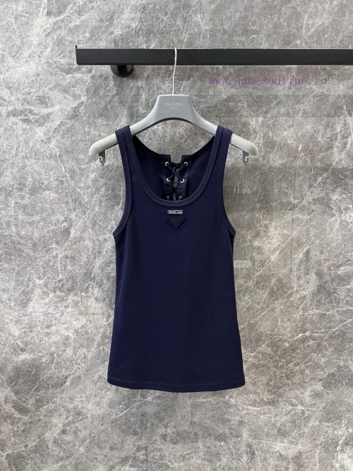 ZT60790 Prada 25SS Spring/Summer New Triangle Logo Sleeveless Front And Back Drawstring Tank To mezxrap3 - Image 2