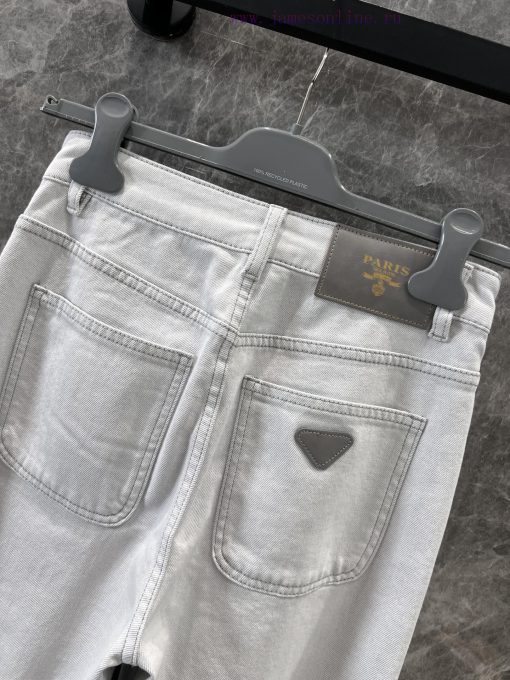 ZK60822 Prada 25Ss Spring/Summer New Vertical Strip Decoration Triangle Denim Pants | Produced 926pl6mz - Image 5