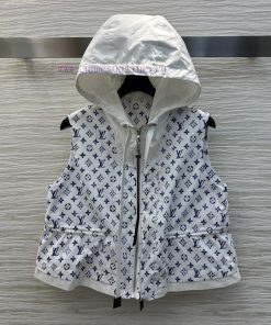 CW76836 Louis Vuitton 25 Early Spring Blue And White Porcelain Logo Hooded Vest Jacket With Cla 9mxi72jf