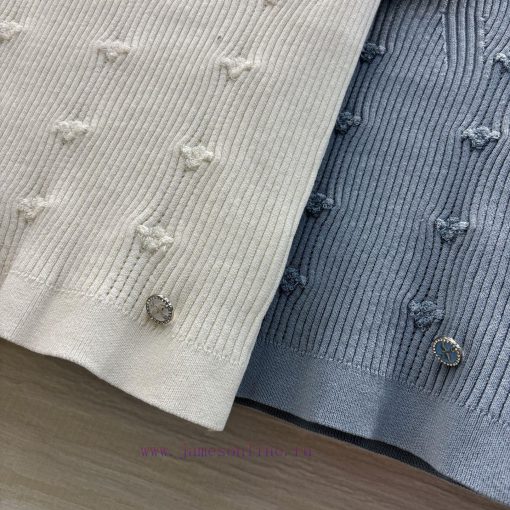 CT76857 Chanel 25 Early Spring New Collection Solid Color V-neck One Shoulder Knitted Short Sle smhs0k5f - Image 6